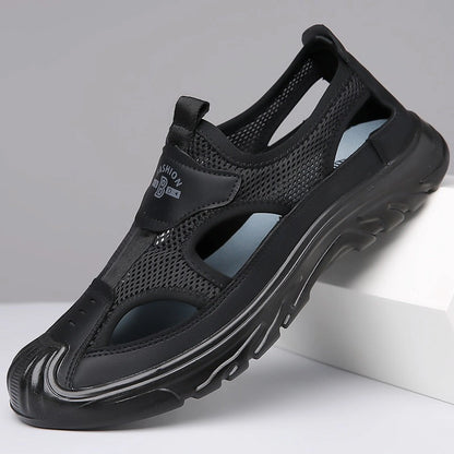 Summer Breathable Men's Sandals Hollow Mesh Surface Casual All-match Hole Outdoor Travel Soft Bottom Slip On Beach Shoes