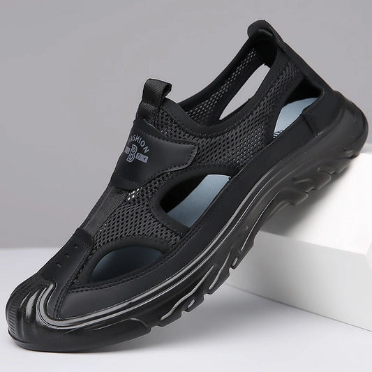 Summer Breathable Men's Sandals Hollow Mesh Surface Casual All-match Hole Outdoor Travel Soft Bottom Slip On Beach Shoes