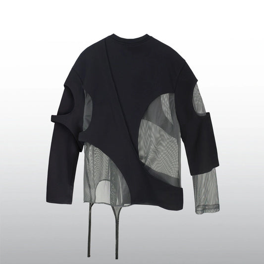 Diaper Hollow Structure Mesh Splicing Long Sleeved T-shirt