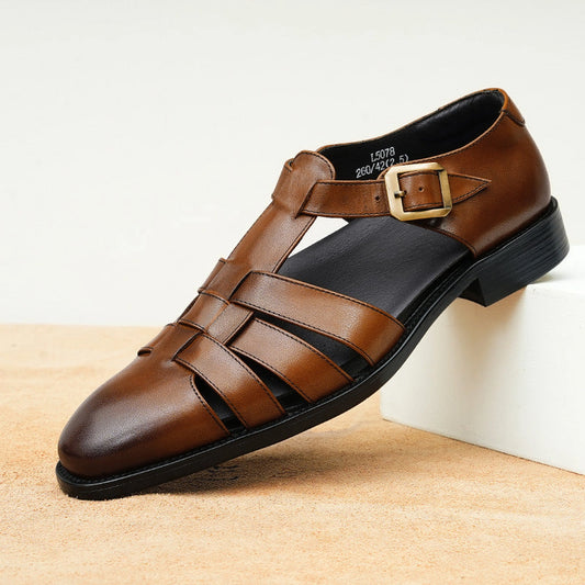 Genuine Leather Retro Fashion Business Summer Breathable Men's Shoes
