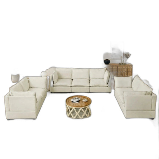 3-Piece Chenille Fabric Upholstered Living Room Furniture Set, Including 3-Seater Sofa AndV2 Loveseat Sofa With Seat And Back Cushion Beige White