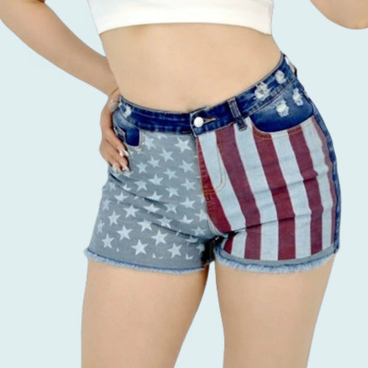 Women's Mid-Rise Patriotic Flare Jeans, Slim Fit Full-Length Jeans With An American Flag Print For 4th Of July, Stretch Denim For Holiday Events Forbidden Platform - Temu