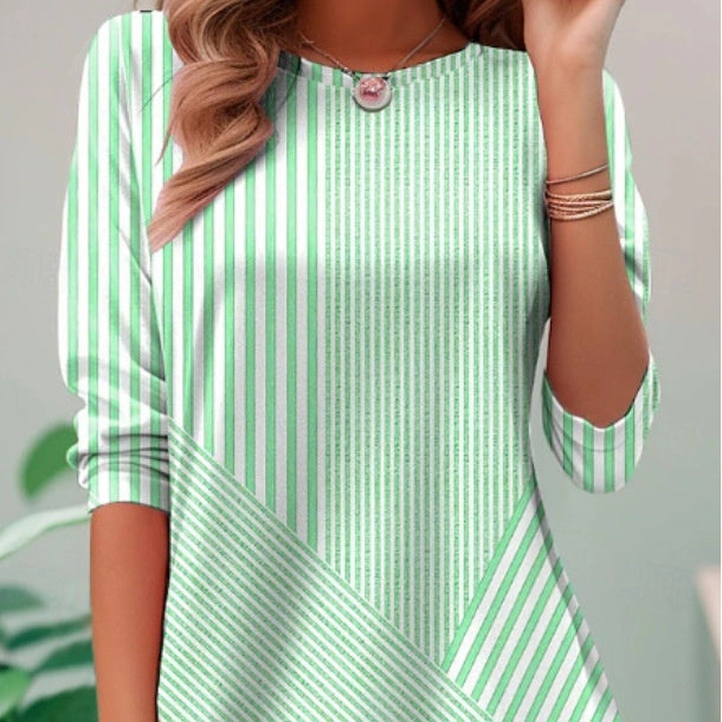 Cardigan V-neck Shirt Asymmetric Striped Stitching Cotton And Linen Top