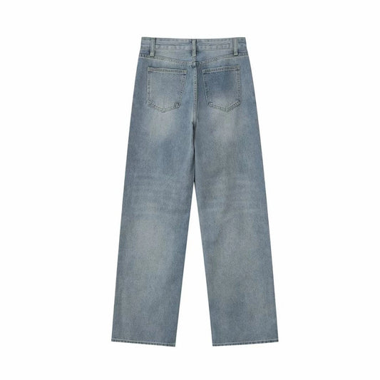 Spring And Autumn New Casual Wide-leg Mid-waist Straight Jeans For Women
