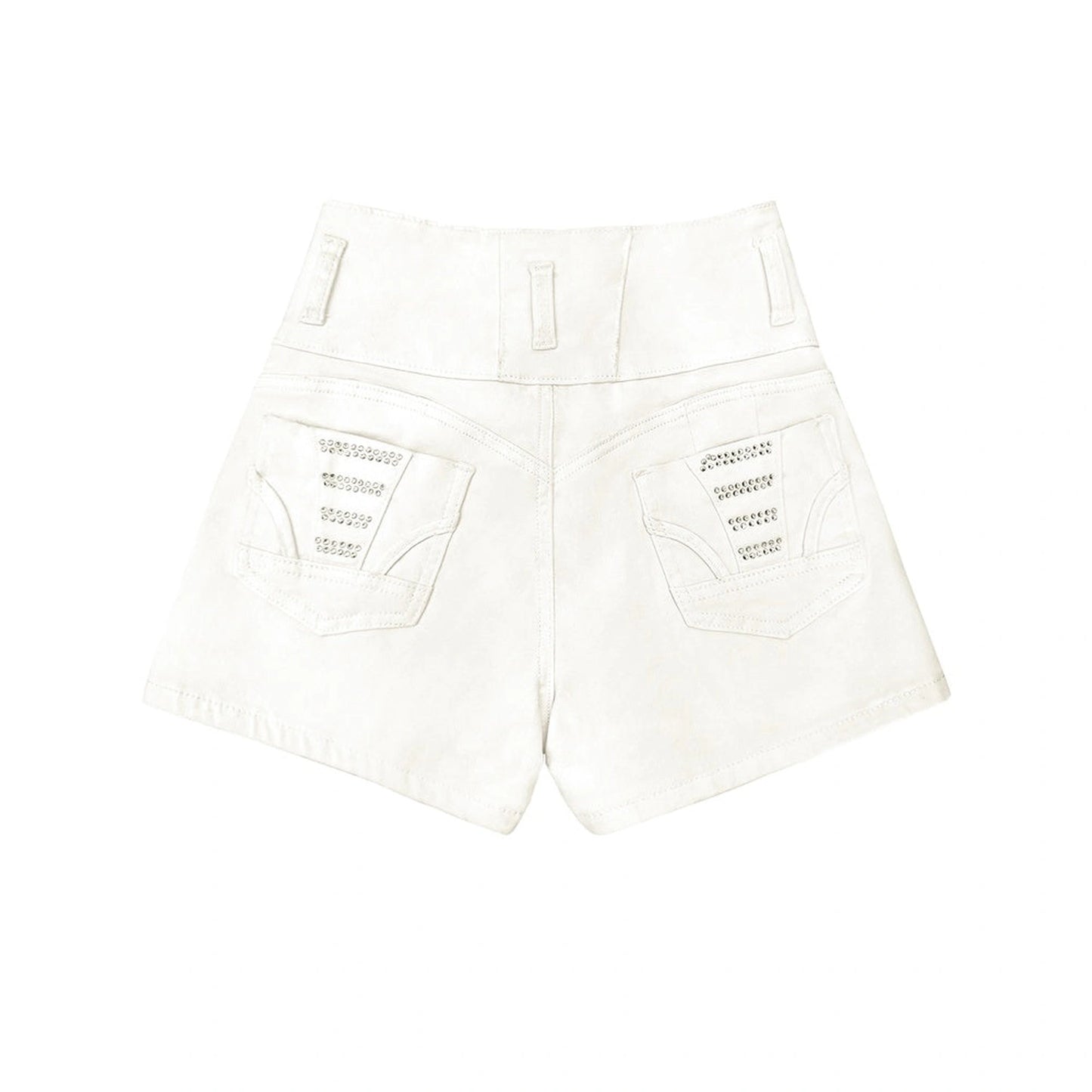 White High Waist Button Shorts Slim Fit Stretch Denim Bling Pocket Hot Girl Summer Look Club Chic Curve Flattering Pants For Women Forbidden Platform - Temu