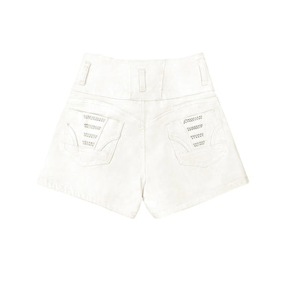 White High Waist Button Shorts Slim Fit Stretch Denim Bling Pocket Hot Girl Summer Look Club Chic Curve Flattering Pants For Women Forbidden Platform - Temu
