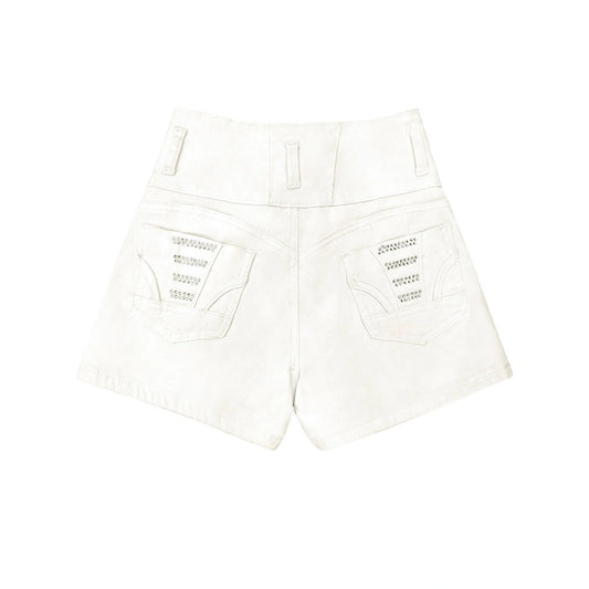 White High Waist Button Shorts Slim Fit Stretch Denim Bling Pocket Hot Girl Summer Look Club Chic Curve Flattering Pants For Women Forbidden Platform - Temu