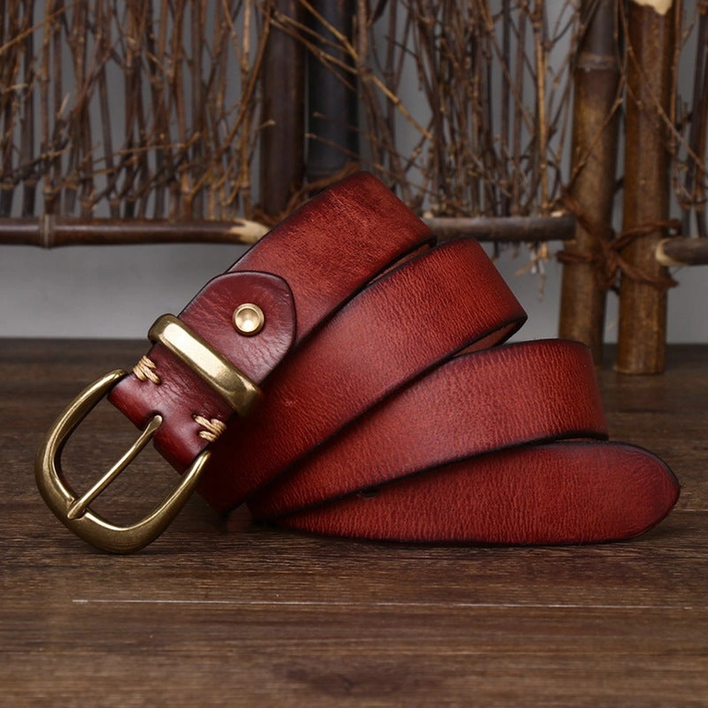 Leather Pin Buckle Vintage Distressed Cowhide Waistband