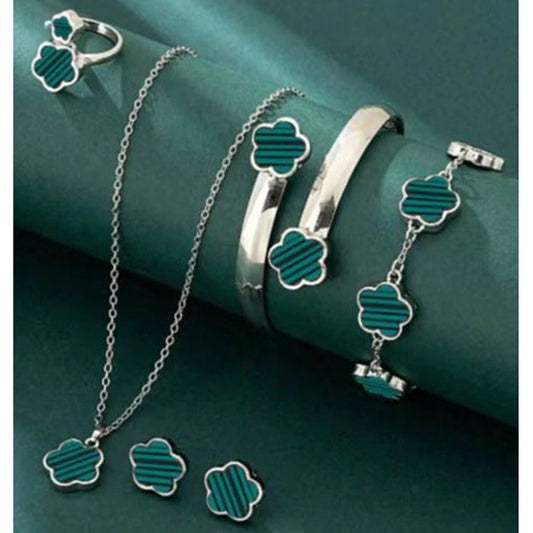 Five-leaf Flower Bracelet Necklace Five-leaf Flower Earrings Bracelet Necklace Set