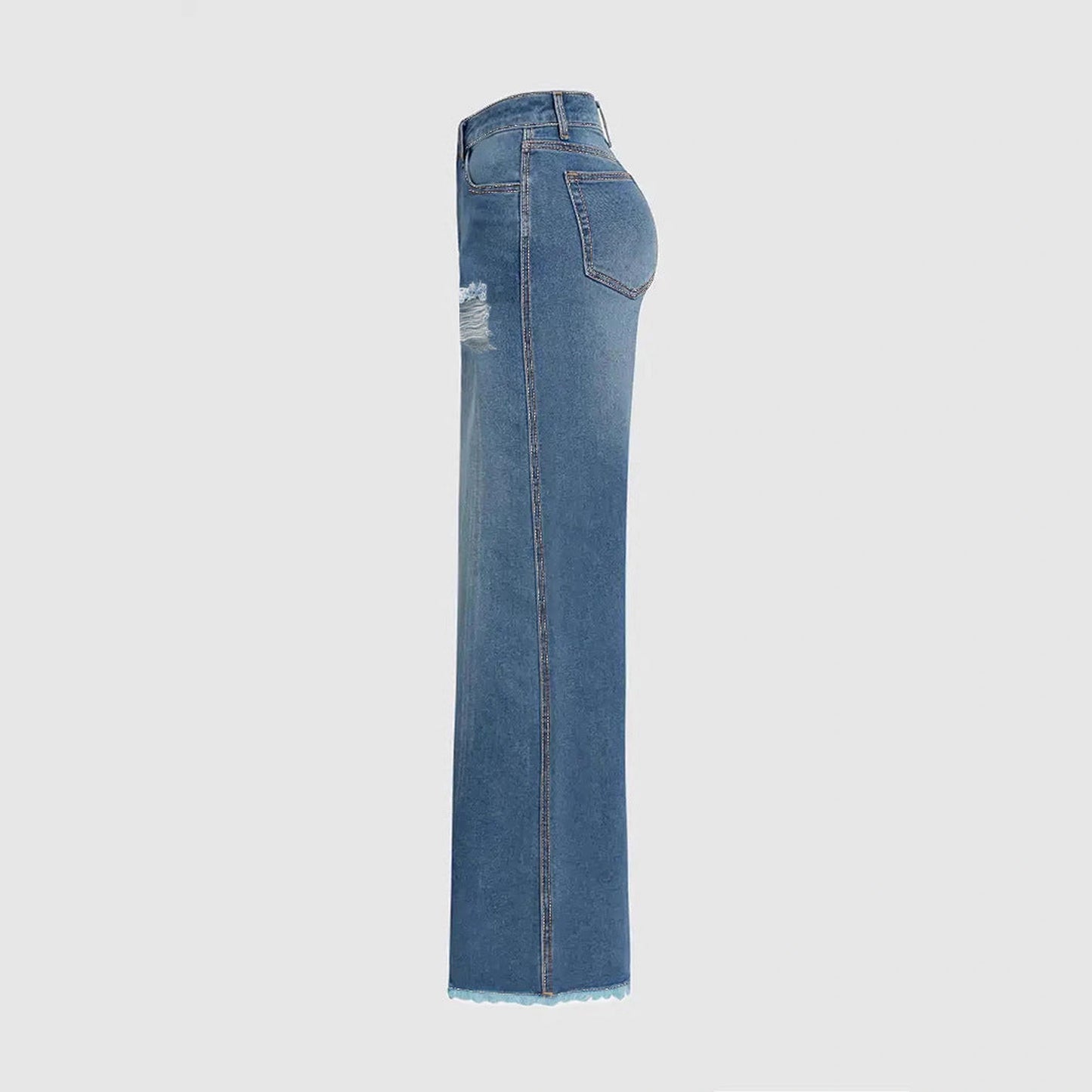 Raw Hem Ripped Loose Wide-leg Flared Jeans