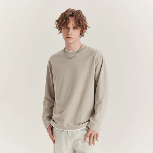 Men's Long-sleeved T-shirt Loose Round Neck Contrast Color Top