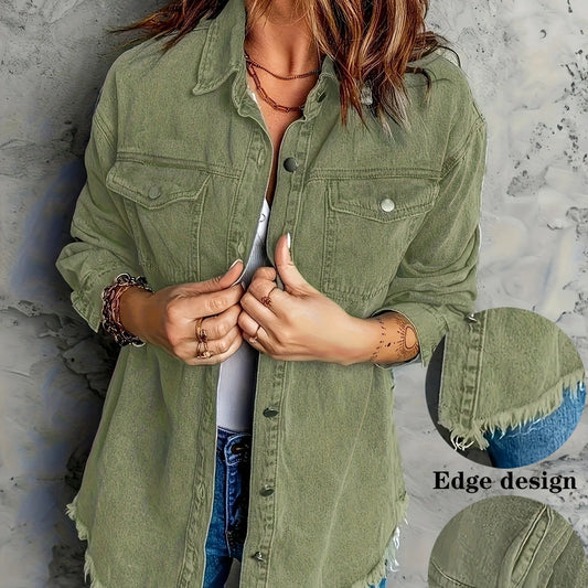 European And American Style Women Retro Washed Denim Jacket Casual With Hem
