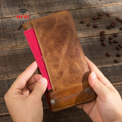 Cowhide Anti-theft Swiping Men's Long Genuine Leather Men's Zipper Bag