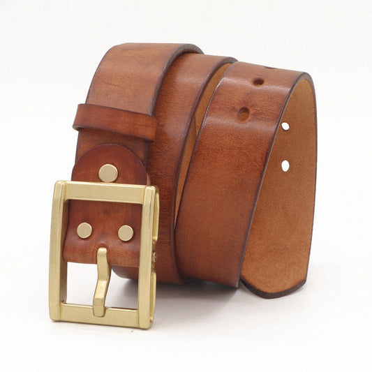 Cargo Jeans Belt Vintage Men's First Layer Cowhide Vegetable