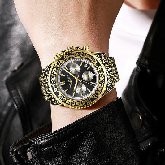 Vintage Engraving Quartz Multi-function Men's Watch