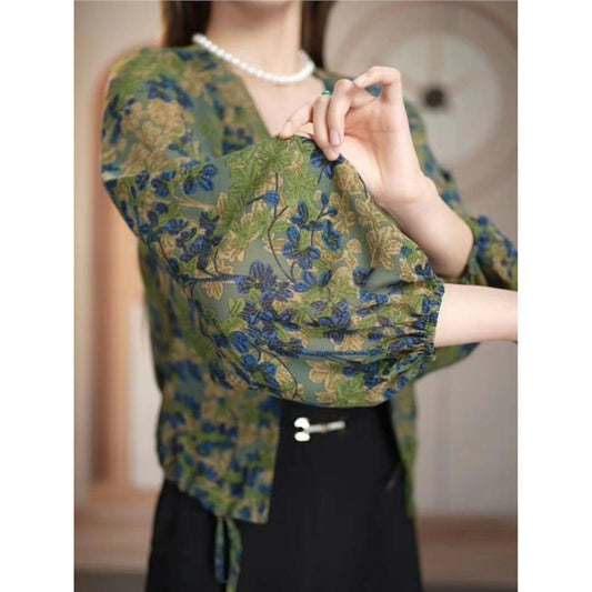 Fashionable Floral Shirt Women's Printed Thin Coat