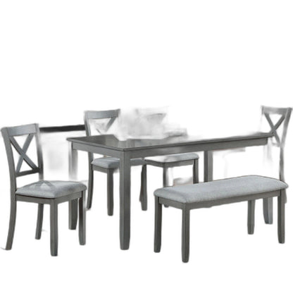 6 Piece Kitchen Dining Set, Rectangular Wooden Dining Table With 4 Upholstered Chairs And A Bench, Dining Table Set For 6 People, Living Room, Home Bar And Kitchen, Gray