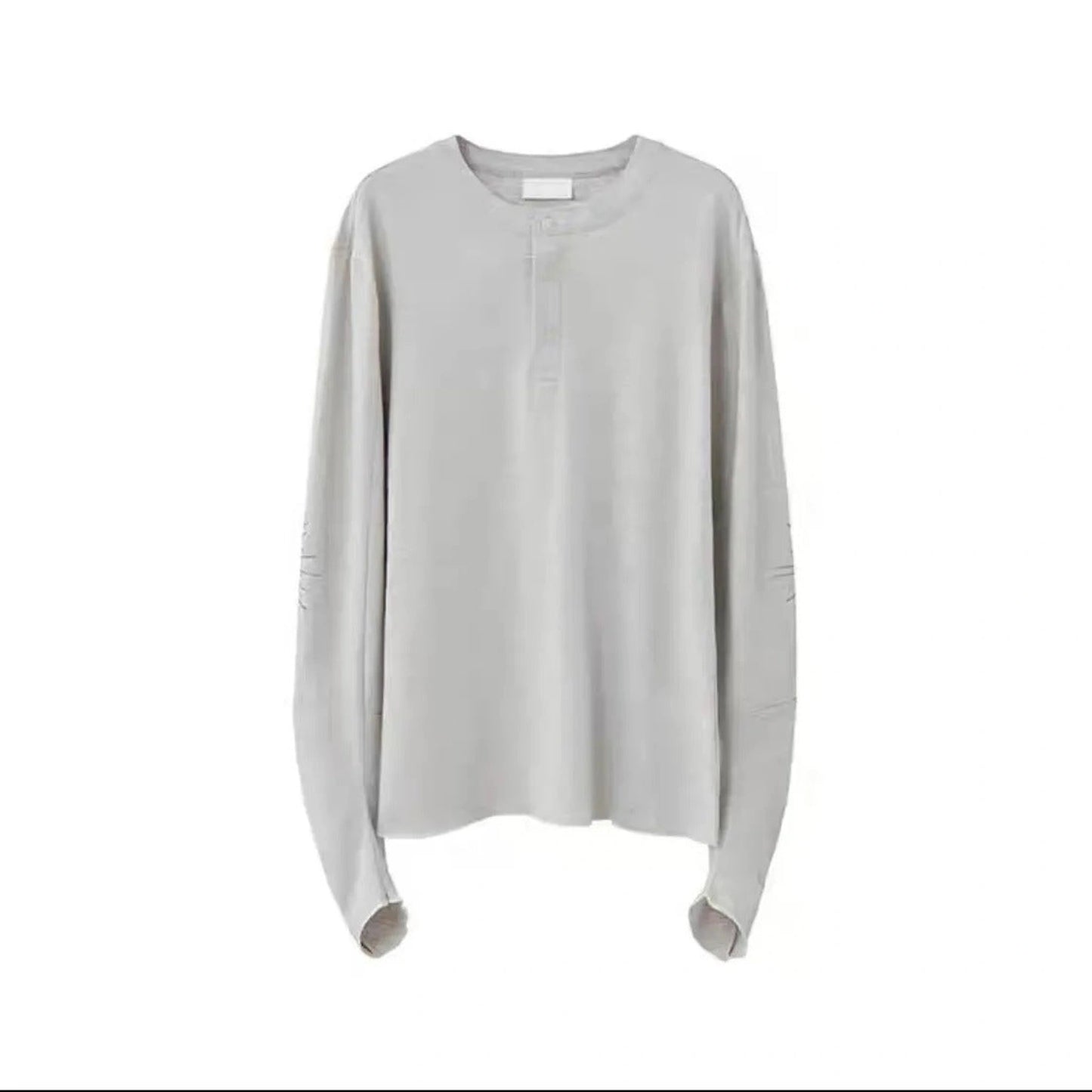 Cotton Henry Collar Embroidered Light Luxury Long-sleeved T-shirt Men And Women Same Style Top