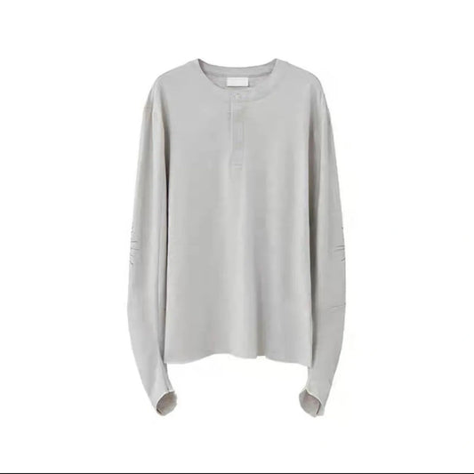 Cotton Henry Collar Embroidered Light Luxury Long-sleeved T-shirt Men And Women Same Style Top