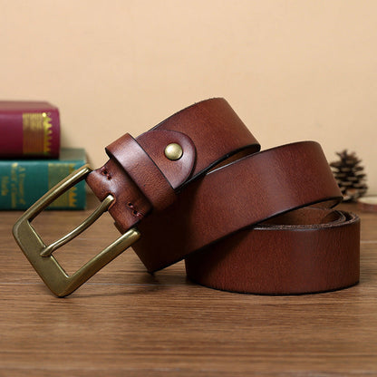 Retro Handmade Pure Copper Pin Buckle Cowhide Men's Belt
