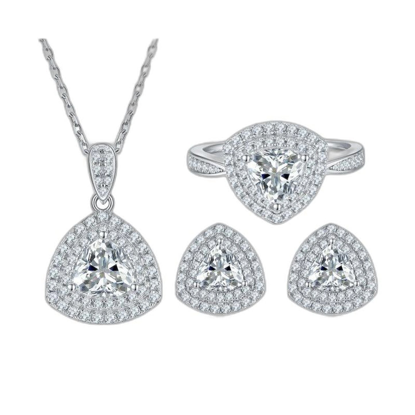 1 Karat Moissanite Special-shaped Rings Ear Studs Necklace Three-piece Set