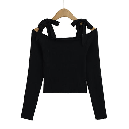 Sexy Strapless Lace-up Short Off-shoulder Knitwear