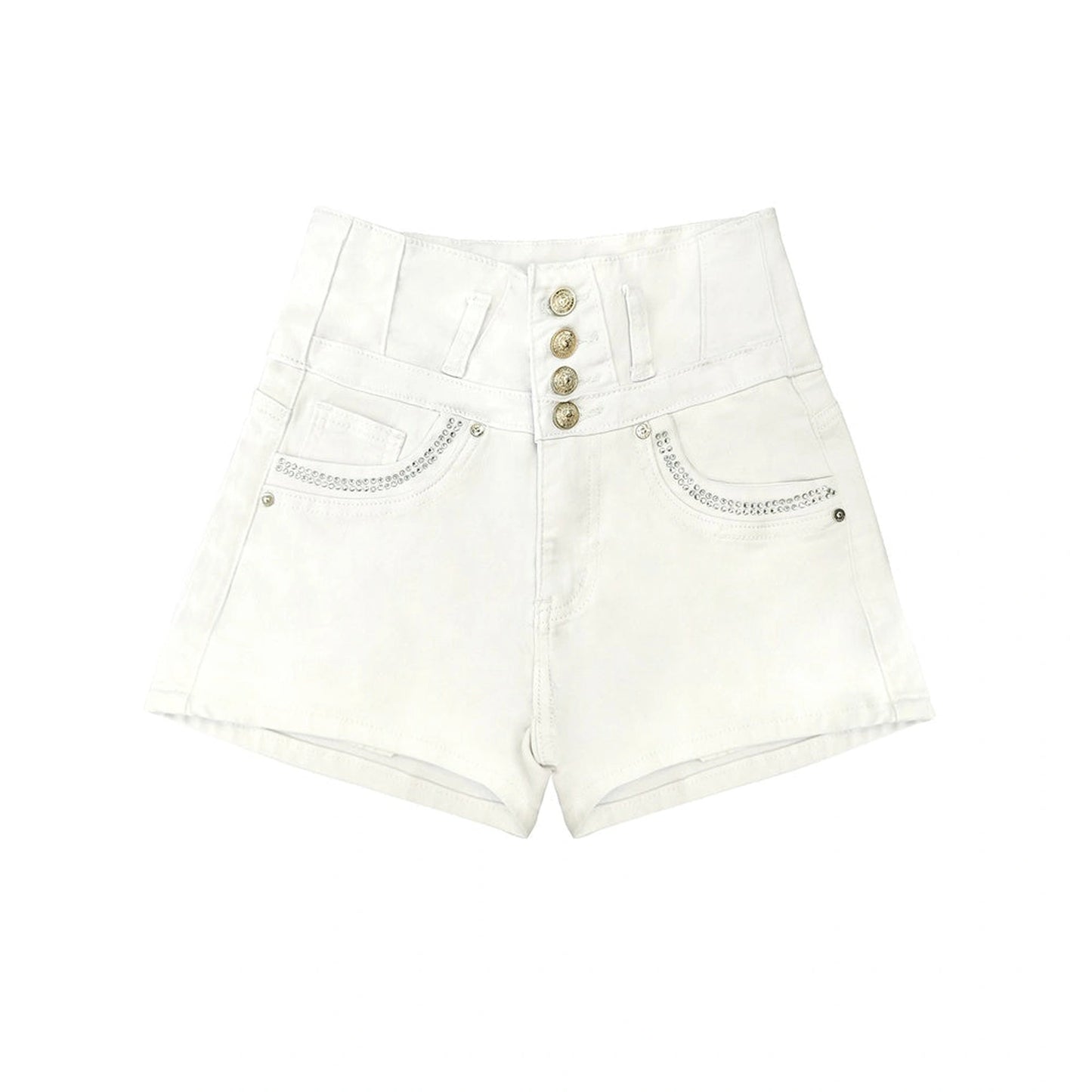 White High Waist Button Shorts Slim Fit Stretch Denim Bling Pocket Hot Girl Summer Look Club Chic Curve Flattering Pants For Women Forbidden Platform - Temu
