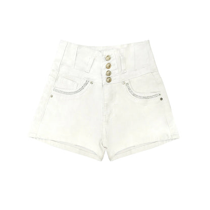 White High Waist Button Shorts Slim Fit Stretch Denim Bling Pocket Hot Girl Summer Look Club Chic Curve Flattering Pants For Women Forbidden Platform - Temu