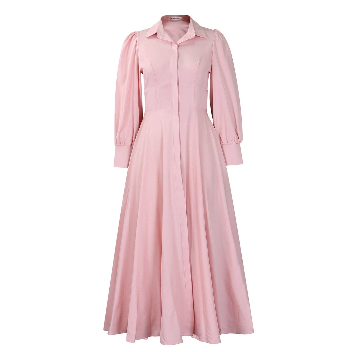 Women's Elegant Long Sleeve Big Hem Shirt Solid Color Dress