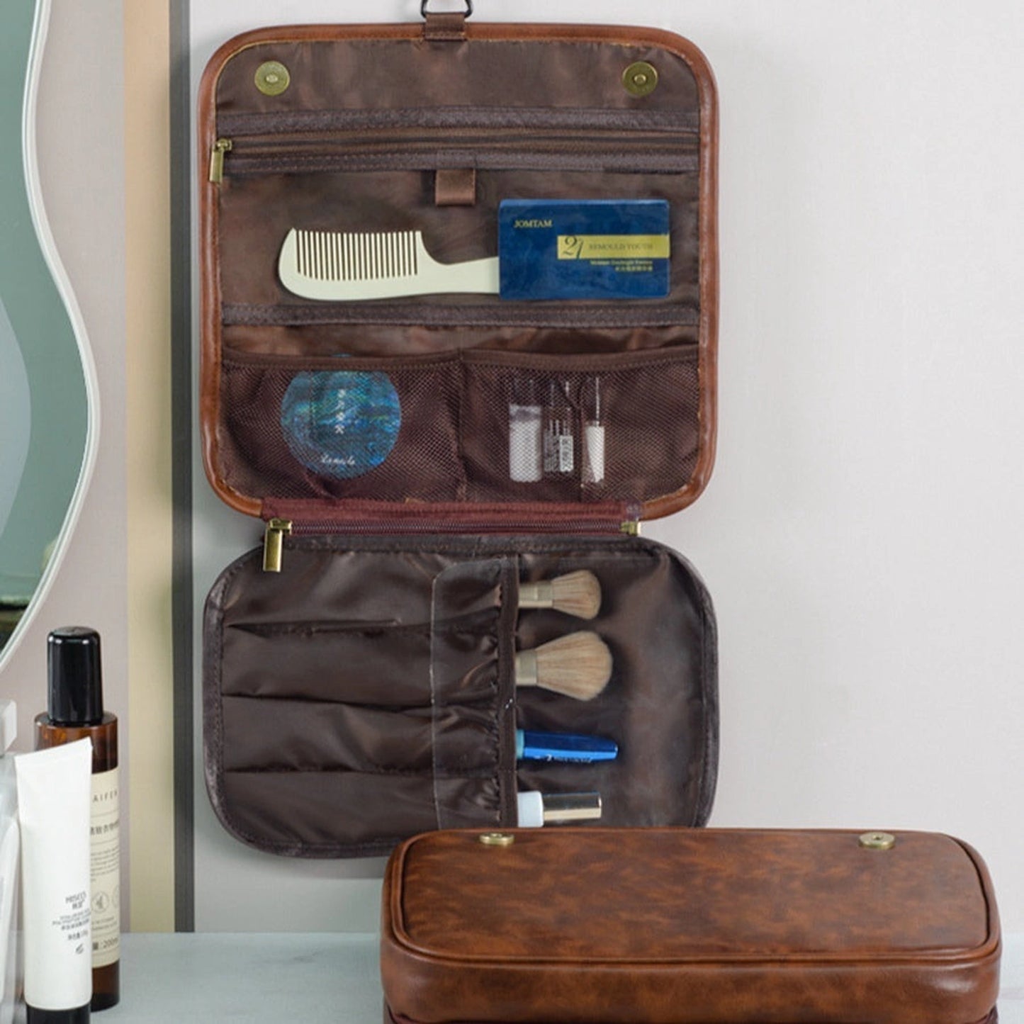 Men's Business Pu Toiletry Bag With Large Capacity And High-end Storage