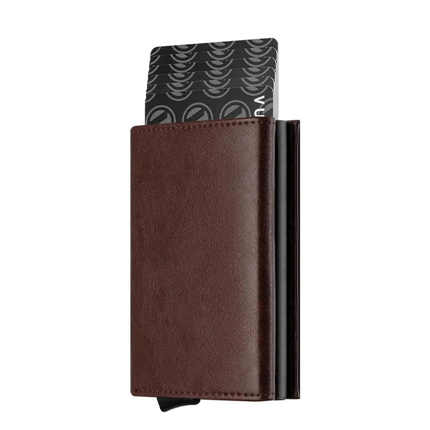 Oil Wax Leather Aluminum Alloy Automatic Pop-up Cassette Multi-function Large Capacity Metal Wallet