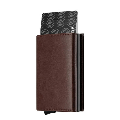 Oil Wax Leather Aluminum Alloy Automatic Pop-up Cassette Multi-function Large Capacity Metal Wallet