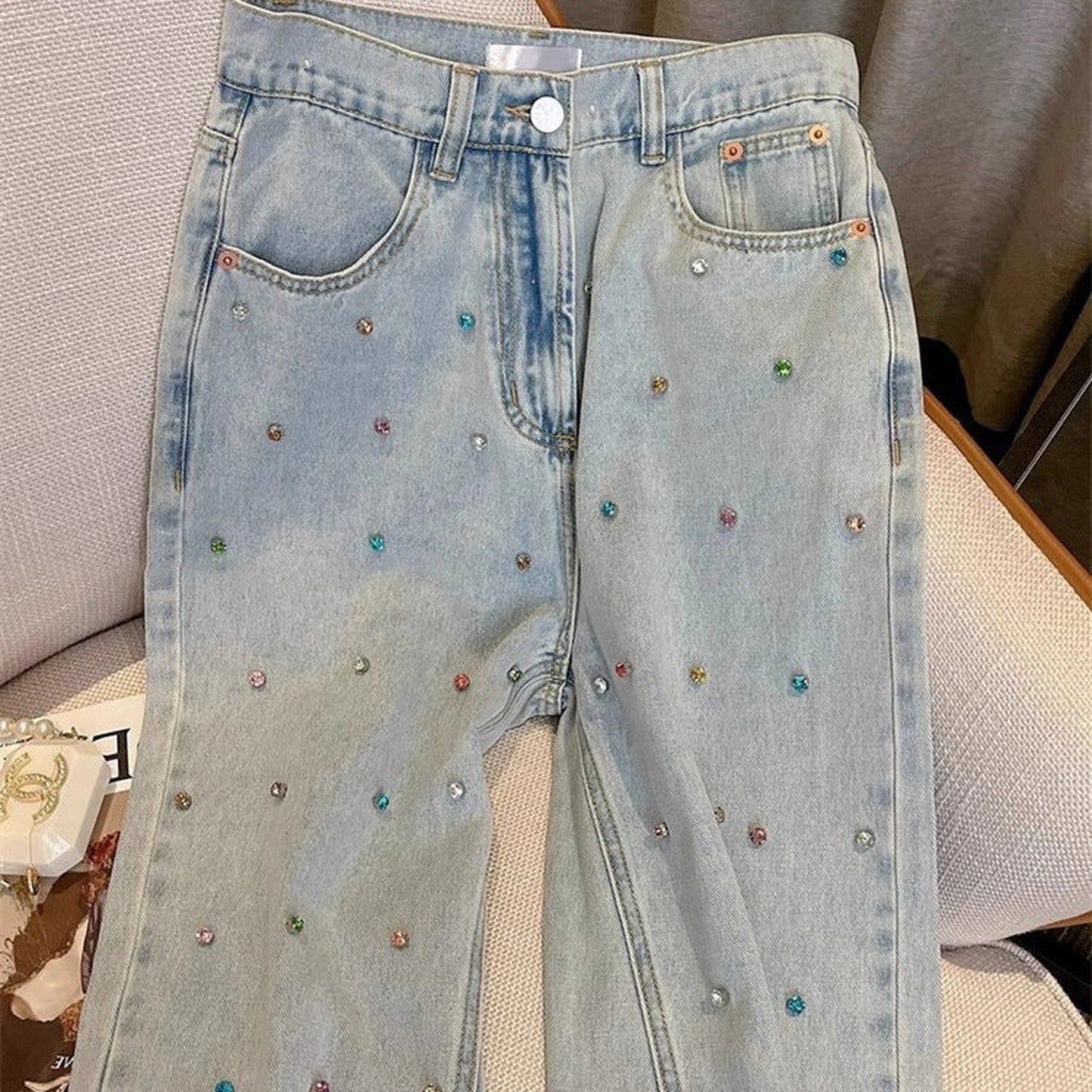 American Retro High-end Fashionable Chic Loose Light Color Mop Trousers