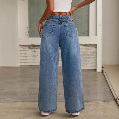 Fashion High Waist Loose Straight With Baht Wide Leg Mop Pants