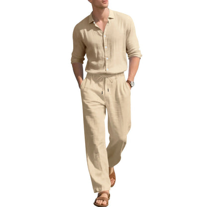 Loose Casual Long Sleeves Shirt And Trousers Two-piece Set