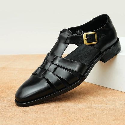 Genuine Leather Retro Fashion Business Summer Breathable Men's Shoes