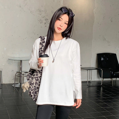Curved Split Long Sleeve Simple Loose Plus Size Top