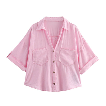 Retro Style Fashionable All-match Lapel Single Breasted Short Top