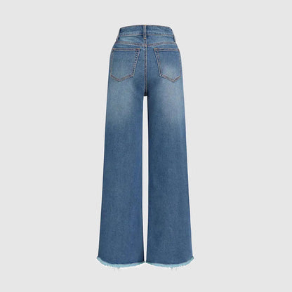 Raw Hem Ripped Loose Wide-leg Flared Jeans