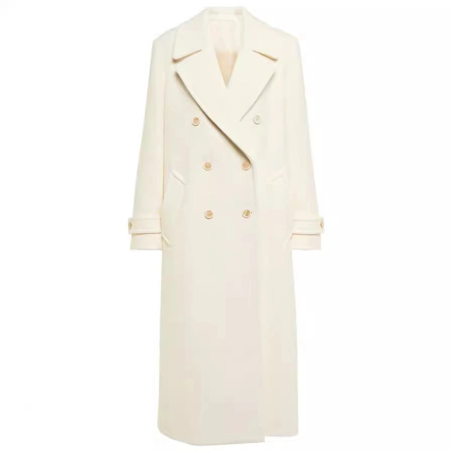 Lapel Double Breasted Elegant Mid-length Women's White Coat Elegant Overcoat