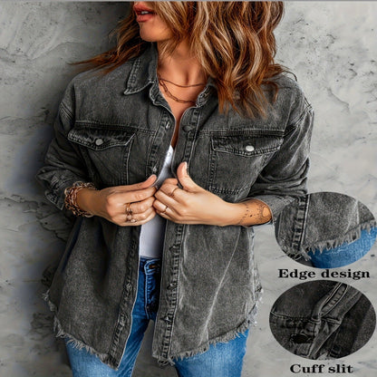 European And American Style Women Retro Washed Denim Jacket Casual With Hem