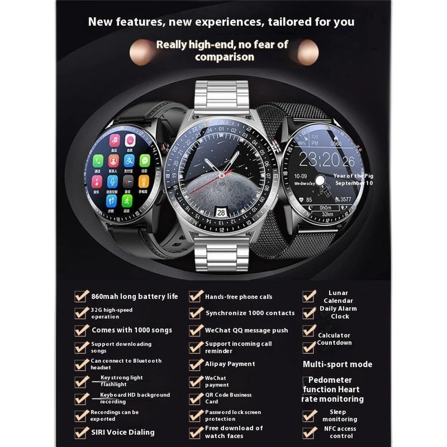 32G Memory Ultra-long Standby Smart Watch Flashlight Bluetooth Calling