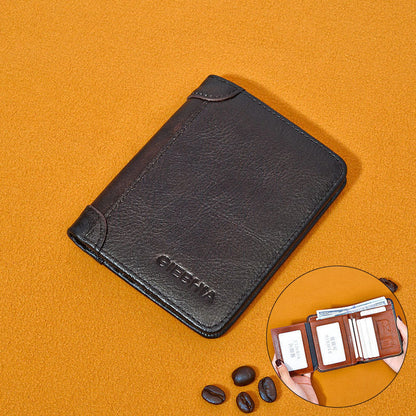 Men's Leather Anti-theft Swiping Ultra-thin Multi-card-slot Short Wallet