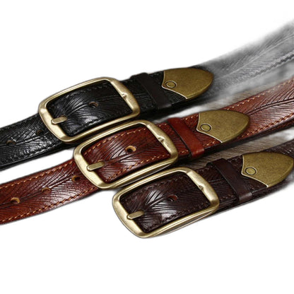 3.8CM Wide Thick Double-sided Cowhide Brass Buckle Belt