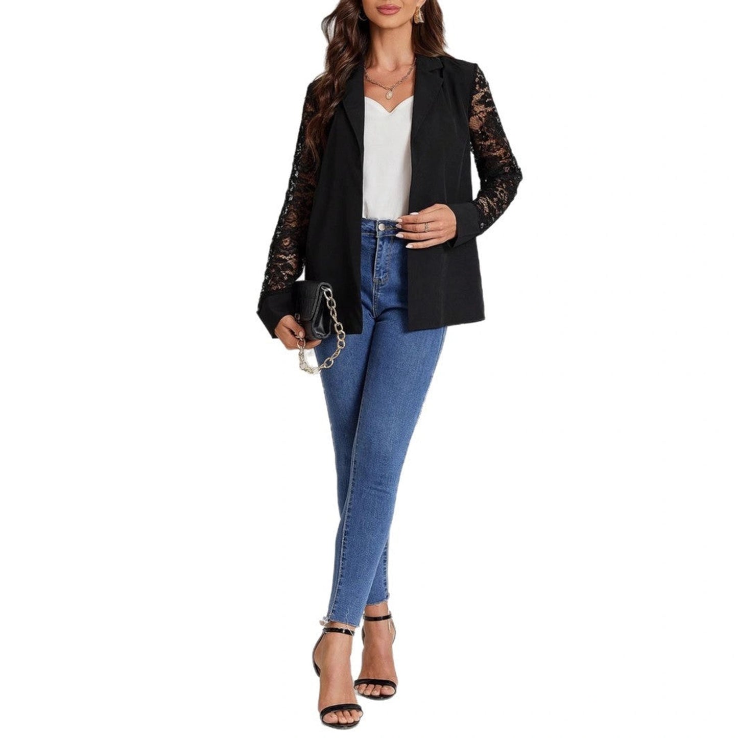 Women's Elegant Suit Lace Stitching Long Sleeve Top Coat