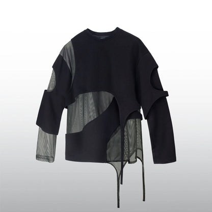 Diaper Hollow Structure Mesh Splicing Long Sleeved T-shirt