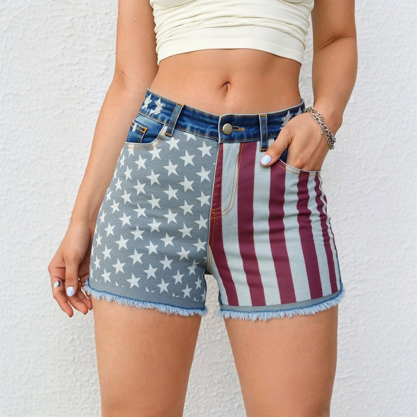 Women's Mid-Rise Patriotic Flare Jeans, Slim Fit Full-Length Jeans With An American Flag Print For 4th Of July, Stretch Denim For Holiday Events Forbidden Platform - Temu