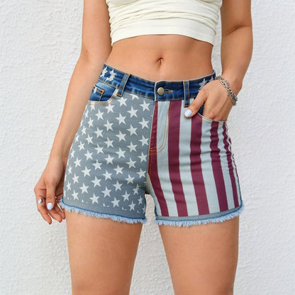 Women's Mid-Rise Patriotic Flare Jeans, Slim Fit Full-Length Jeans With An American Flag Print For 4th Of July, Stretch Denim For Holiday Events Forbidden Platform - Temu