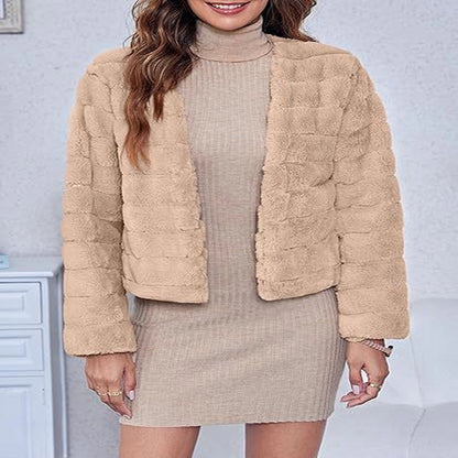 Faux Fur Long Sleeve Front Cardigan Short Coat