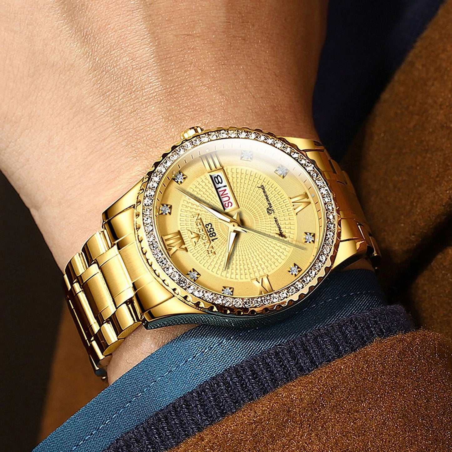 Watch Men's Luxury Gold Non-mechanical Stainless Steel Luminous